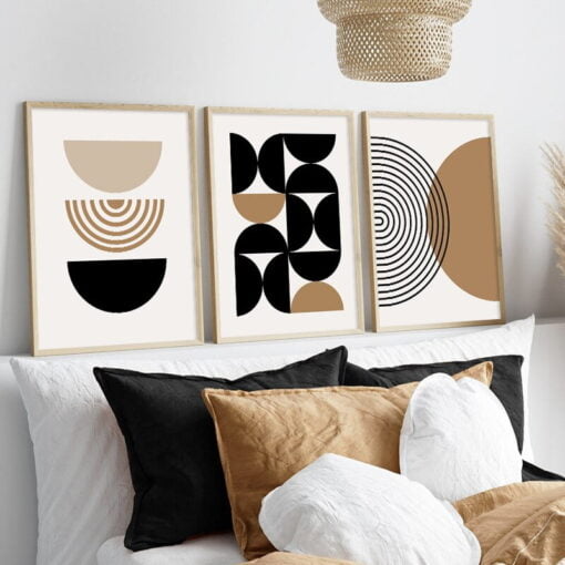 Stylish Minimalist Mid Century Abstract Black Beige Wall Art Decor For Modern Living Room