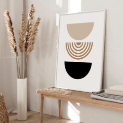 Stylish Minimalist Mid Century Abstract Black Beige Wall Art Decor For Modern Living Room