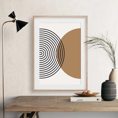 Stylish Minimalist Mid Century Abstract Black Beige Wall Art Decor For Modern Living Room