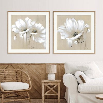 Abstract Vintage Floral White Petal Flowers Pictures For Living Room Bedroom Art Decor 2022