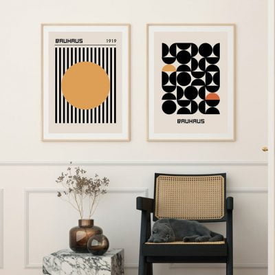 Bauhaus Mid Century Design Inspiration Geometric Abstract Posters For Modern Loft Apartment