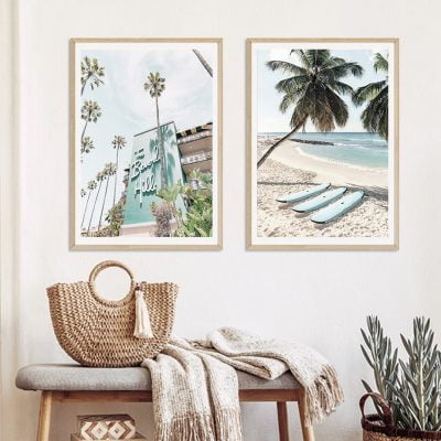 California Dreaming Beach Surf Life Tropical Landscape Wall Art For Living Room Decor