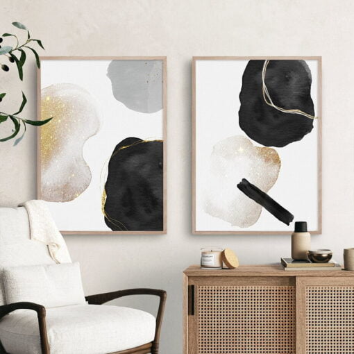 Golden Black Gray Minimalist Abstract Nordic Wall Art For Living Room Decor