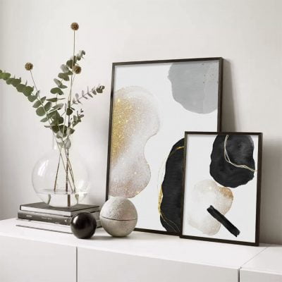 Golden Black Gray Minimalist Abstract Nordic Wall Art For Living Room Decor