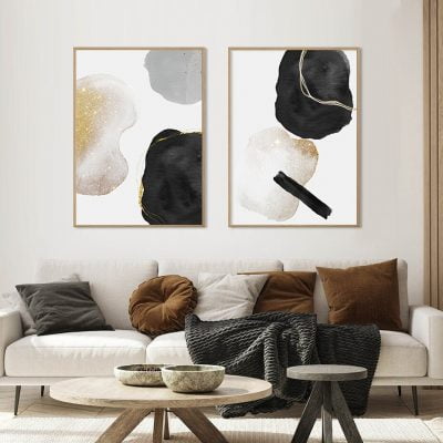 Golden Black Gray Minimalist Abstract Nordic Wall Art For Living Room Decor