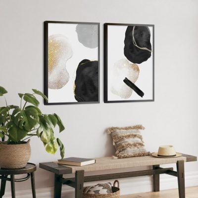 Golden Black Gray Minimalist Abstract Nordic Wall Art For Living Room Decor