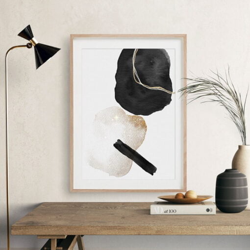 Golden Black Gray Minimalist Abstract Nordic Wall Art For Living Room Decor