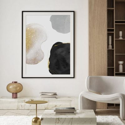 Golden Black Gray Minimalist Abstract Nordic Wall Art For Living Room Decor