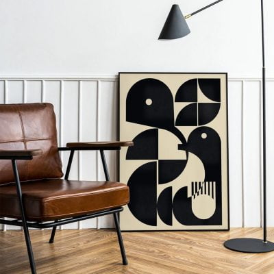 Mid Century Bauhaus Style Minimalist Abstract Wall Art For Modern Living Room Decor