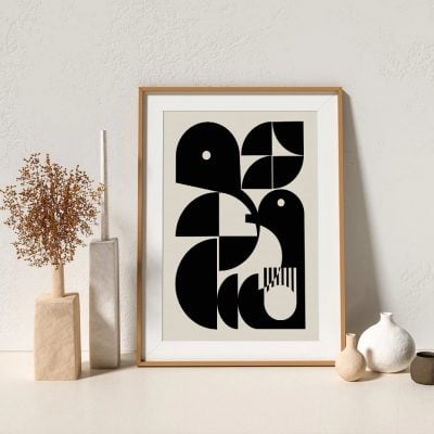 Minimalist Mid Century Abstract Wall Art Black Brown Beige Pictures For Living Room