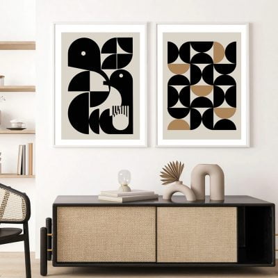 Minimalist Mid Century Abstract Wall Art Black Brown Beige Pictures For Living Room