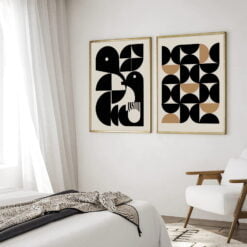 Minimalist Mid Century Abstract Wall Art Black Brown Beige Pictures For Living Room