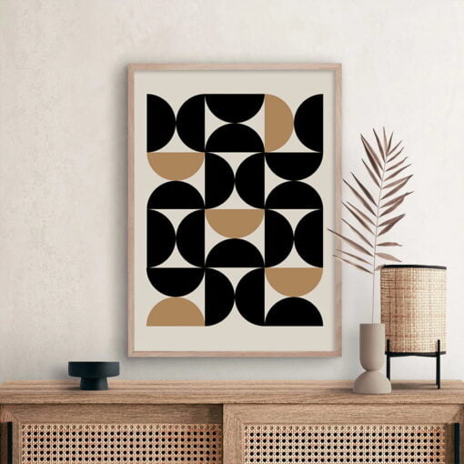 Minimalist Mid Century Abstract Wall Art Black Brown Beige Pictures For Living Room