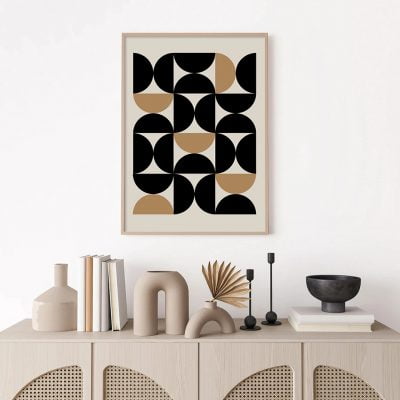 Minimalist Mid Century Abstract Wall Art Black Brown Beige Pictures For Living Room