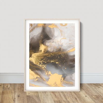 Modern Abstract Golden Beige Gray Liquid Marble Print Wall Art For Living Room Home Decor