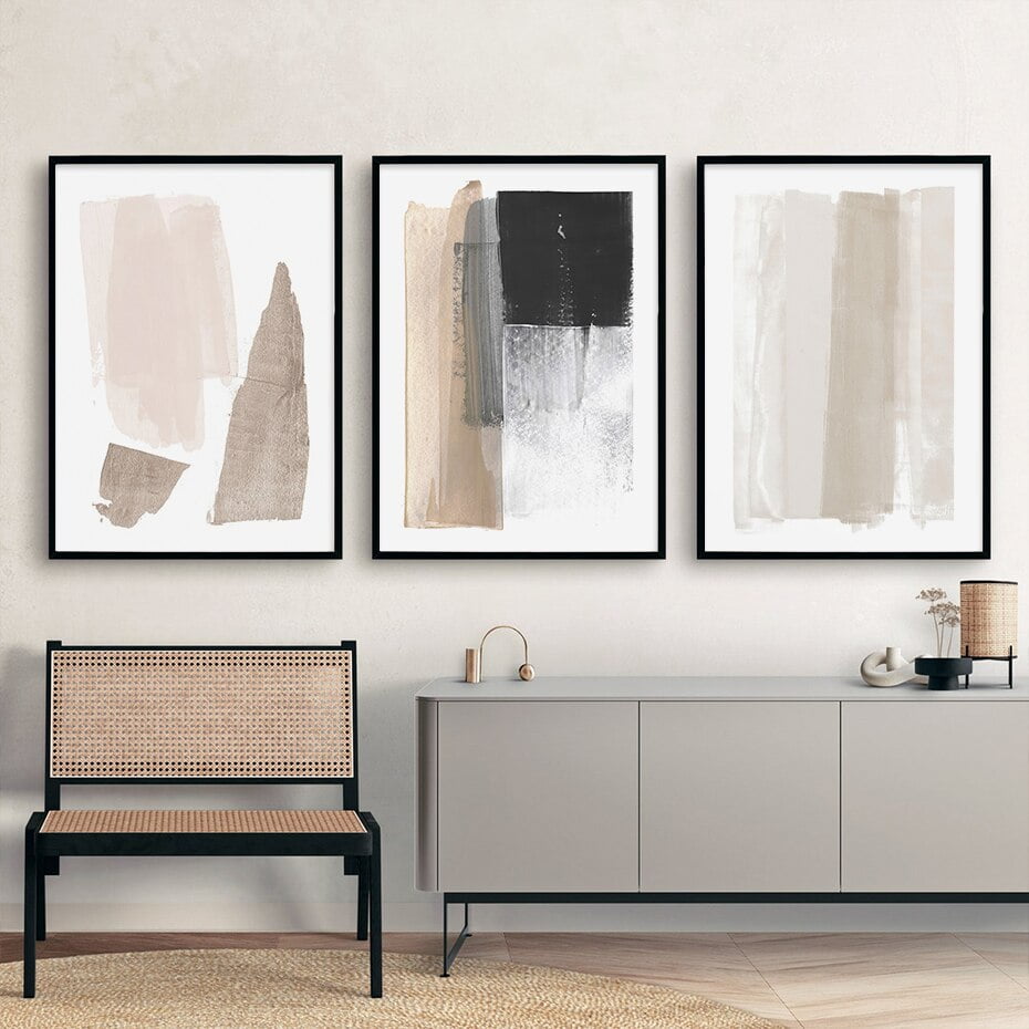 Modern Abstract Minimalist Brush Effect Neutral Natural Color Scandinavian Art Decor For Living Room Bedroom Decor