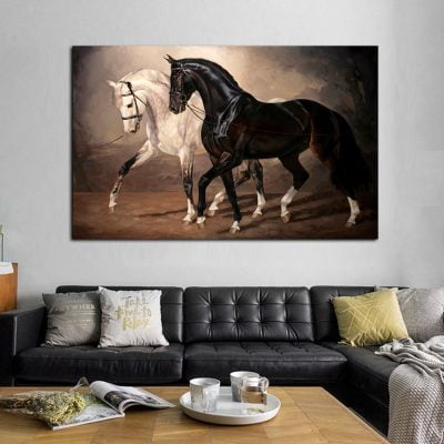 Modern Classic Horses Painting Fine Art Canvas Print Equestrian Picture For Living Room Wall Decor