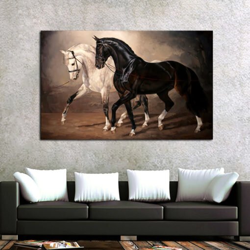 Modern Classic Horses Painting Fine Art Canvas Print Equestrian Picture For Living Room Wall Decor