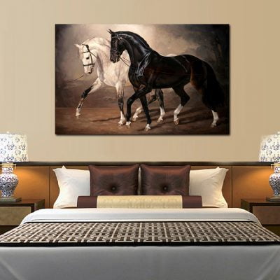 Modern Classic Horses Painting Fine Art Canvas Print Equestrian Picture For Living Room Wall Decor