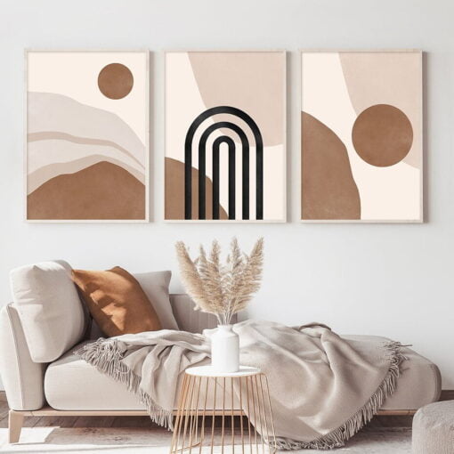 Modern Minimalist Neutral Beige Colors Abstract Art Decor For Bohemian Living Room Bedroom Decor 2022