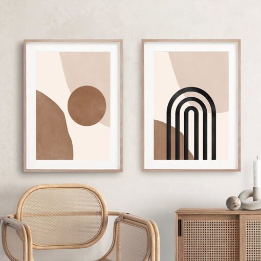 Modern Minimalist Neutral Beige Colors Abstract Art Decor For Bohemian Living Room Bedroom Decor 2022