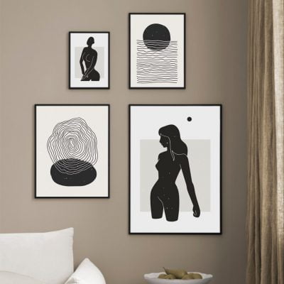 Modern Minimalist Black White Nude Figure Art Abstract Wall Art For Living Room Bedroom Decor