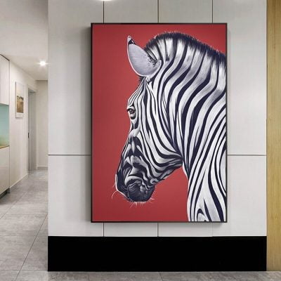 Big Bold Red Black White Zebra Wall Art Picture For Modern Apartment Entrance Hall Decor