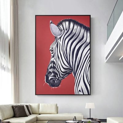 Big Bold Red Black White Zebra Wall Art Picture For Modern Apartment Entrance Hall Decor