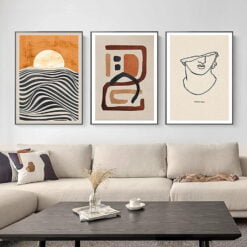 Modern Abstract Mid Century Gallery Wall Art Black Orange Beige Pictures For Living Room