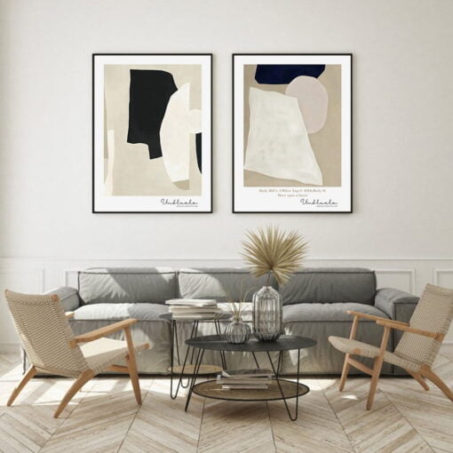 Neutral Colors Abstract Beige Blue Wall Art Pictures For Modern Living Room Bedroom Decor