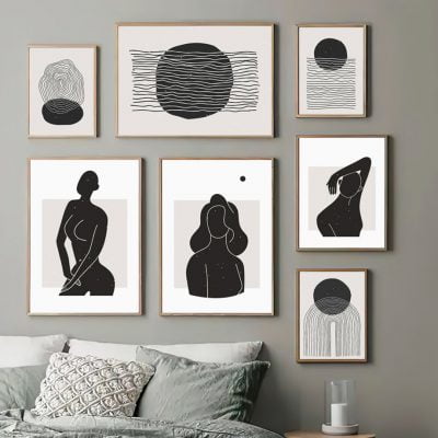 Modern Minimalist Black White Nude Figure Art Abstract Wall Art For Living Room Bedroom Decor