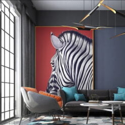 Big Bold Red Black White Zebra Wall Art Picture For Modern Apartment Entrance Hall Decor