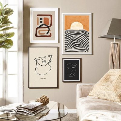 Modern Abstract Mid Century Gallery Wall Art Black Orange Beige Pictures For Living Room