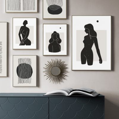 Modern Minimalist Black White Nude Figure Art Abstract Wall Art For Living Room Bedroom Decor