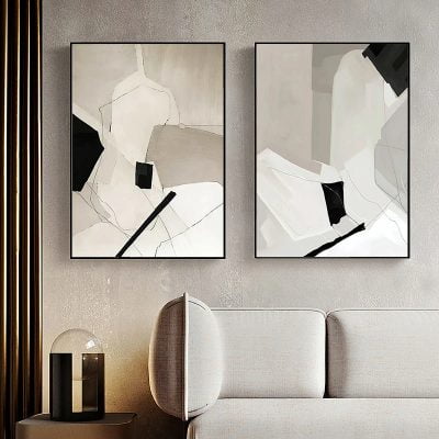 Neutral Colors Contemporary Abstract Geomorphic Wall Art Pictures For Living Room Decor
