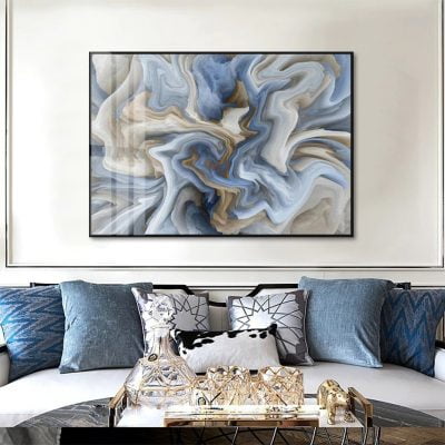 Abstract Blue Beige Geomorphic Marble Wall Art Fine Art Canvas Prints For Living Room Decor
