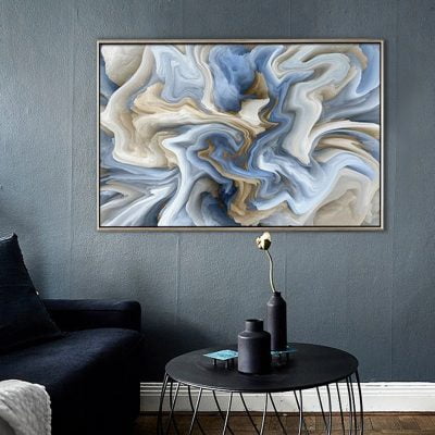 Abstract Blue Beige Geomorphic Marble Wall Art Fine Art Canvas Prints For Living Room Decor