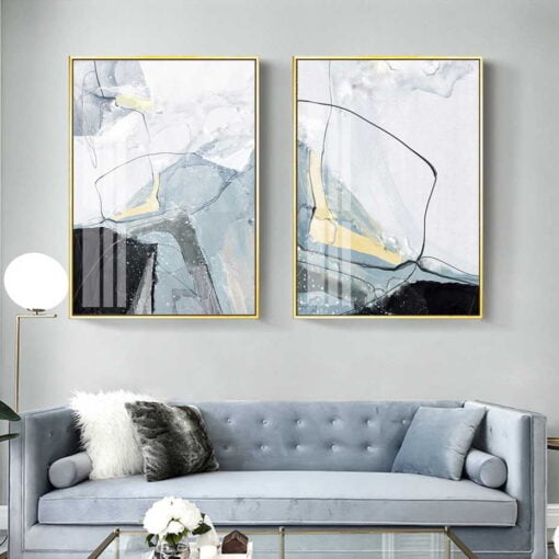 Abstract Blue Gray Marble Print Wall Art Pictures For Modern Living Room Home Office Decor