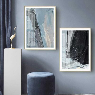 Abstract Blue Gray Marble Print Wall Art Pictures For Modern Living Room Home Office Decor