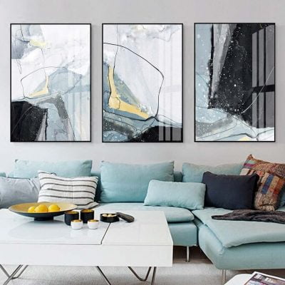 Abstract Blue Gray Marble Print Wall Art Pictures For Modern Living Room Home Office Decor