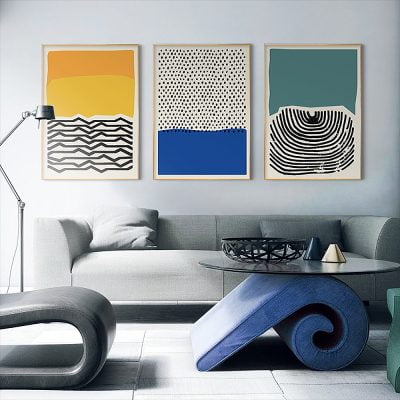 Abstract Color Block Geometric Line Dot Wall Art Pictures For Contemporary Loft Decor