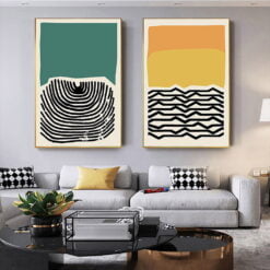 Abstract Color Block Geometric Line Dot Wall Art Pictures For Contemporary Loft Decor