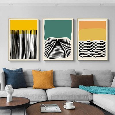 Abstract Color Block Geometric Line Dot Wall Art Pictures For Contemporary Loft Decor