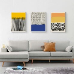 Abstract Color Block Geometric Line Dot Wall Art Pictures For Contemporary Loft Decor