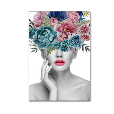 Abstract Colorful Floral Pink Lips Portrait Wall Art For Bedroom Living Room Salon Art Decor