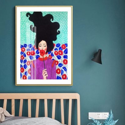 Abstract Fashion Floral Girl Portrait Wall Art Pictures For Modern Living Room Salon Art Decor