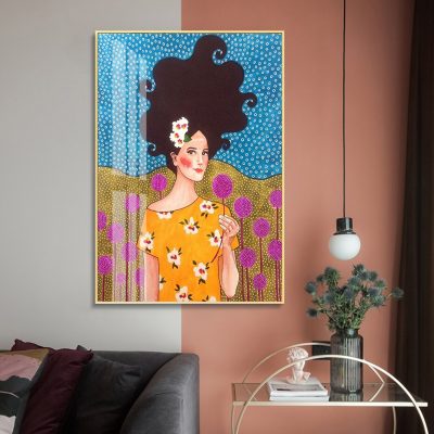 Abstract Fashion Floral Girl Portrait Wall Art Pictures For Modern Living Room Salon Art Decor