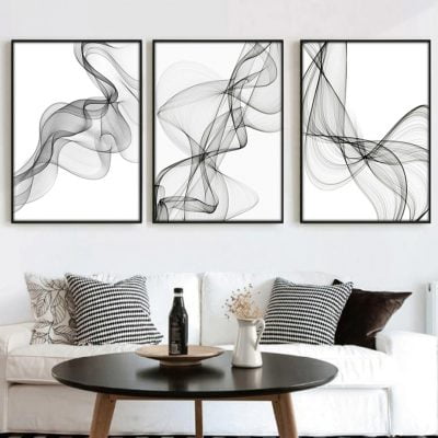 Abstract Flowing Vibrations Minimalist Black & White Wall Art Decor For Modern Home Office