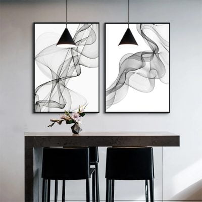 Abstract Flowing Vibrations Minimalist Black & White Wall Art Decor For Modern Home Office