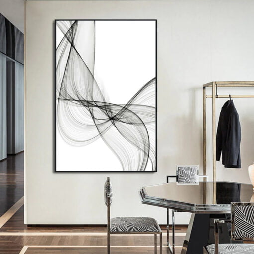 Abstract Flowing Vibrations Minimalist Black & White Wall Art Decor For Modern Home Office